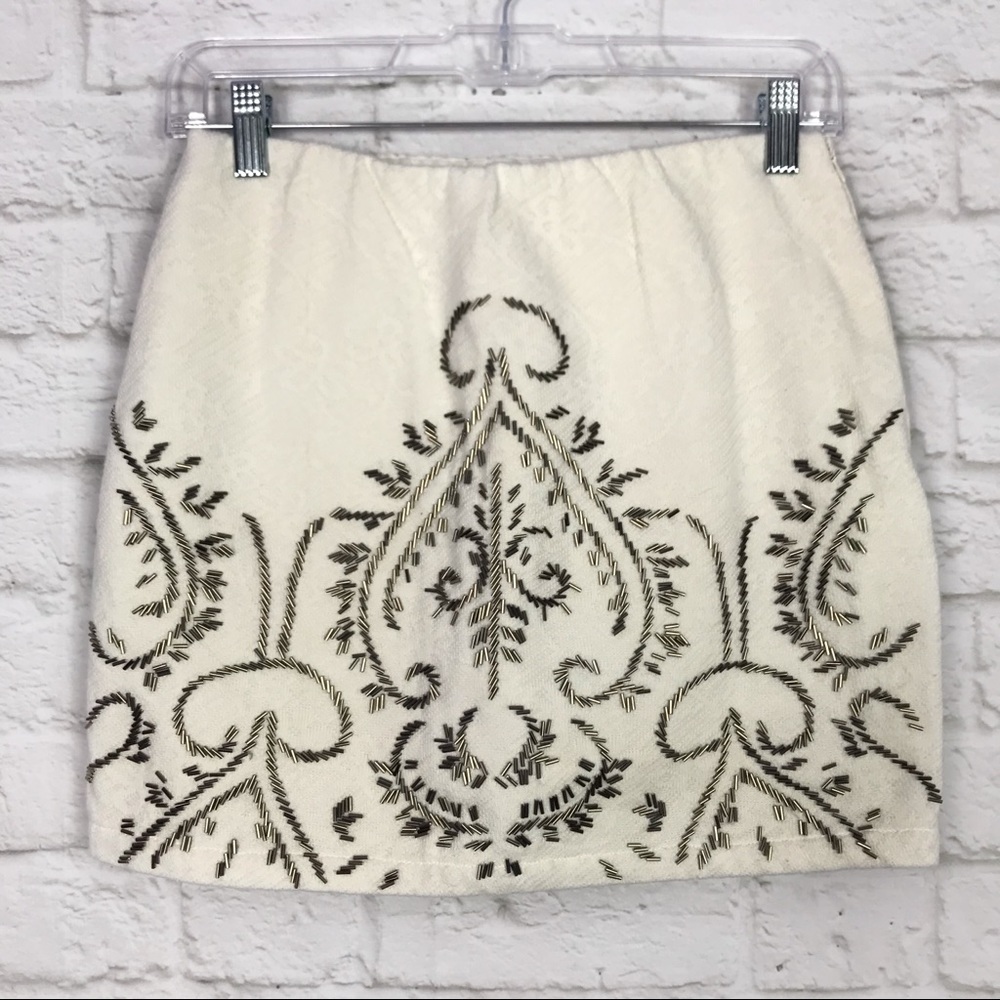 Potters Pot White Heavily Beaded Cotton Mini Skirt